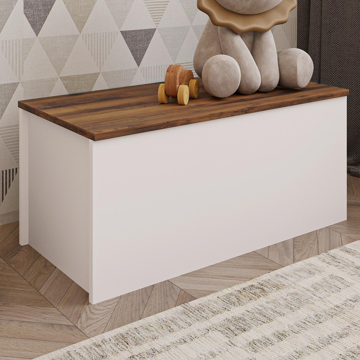 Truhe Florya Aufbewahrungsschrank - Weiss/Eichefarben, Design, Holz (45/45,5/90cm) - Livetastic