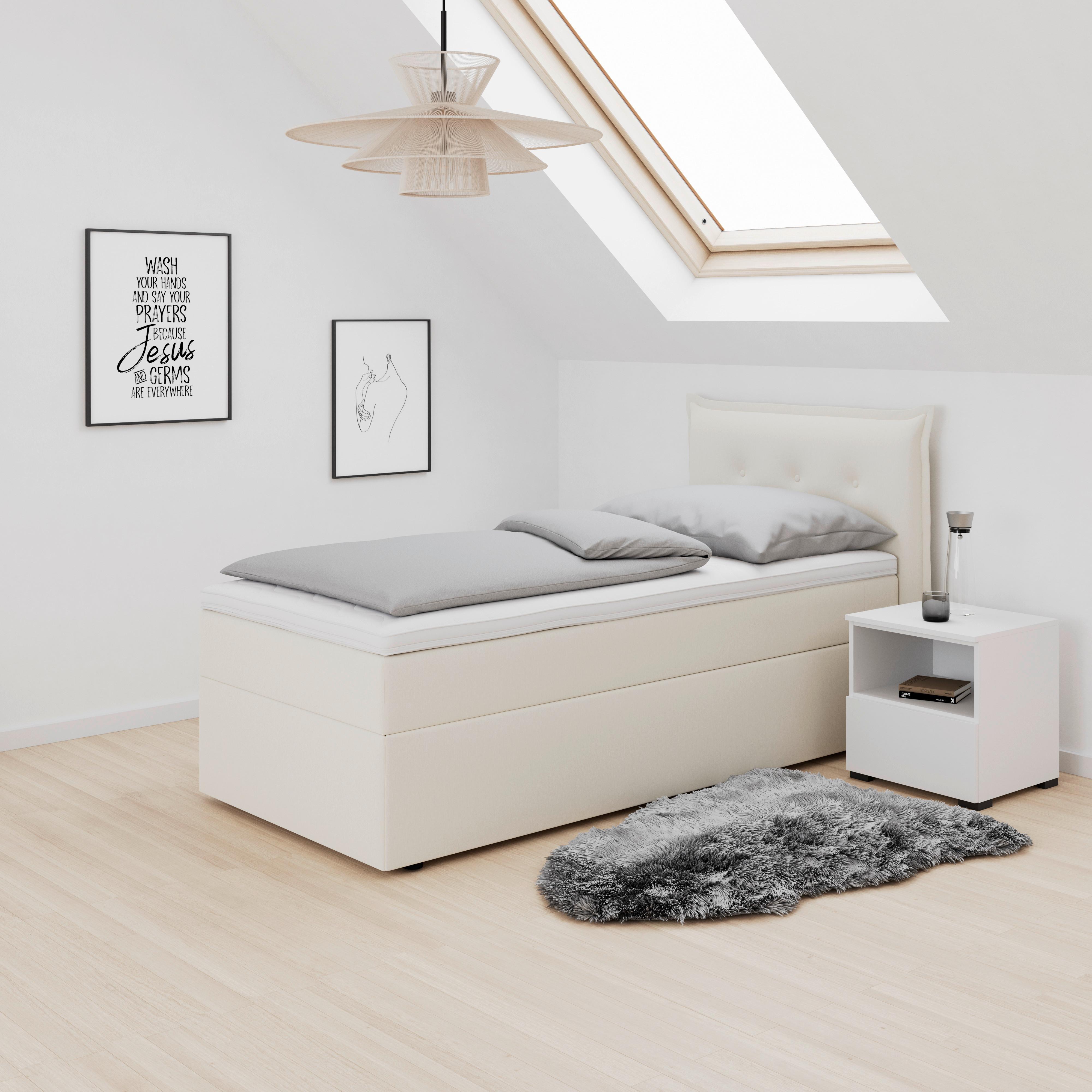 Postelja Z Vzmetnico Polo, Krem, Nadvložek, 90x200 - črna/slonova kost, Moderno, umetna masa/tekstil (90/200cm) - Bessagi Home