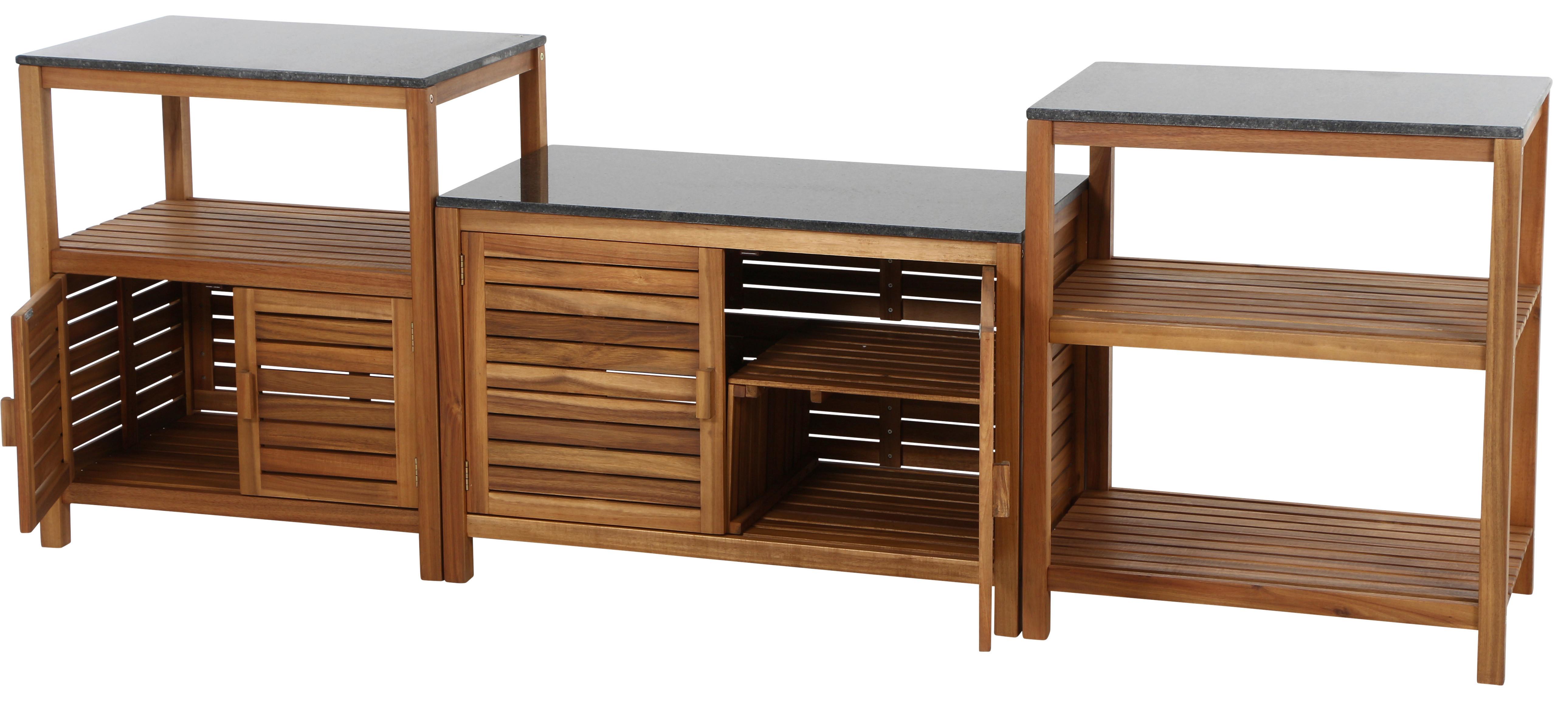 Outdoorküche in Echtholz Akazie ca. 100x87x156 cm - Dunkelgrau/Naturfarben, Basics, Holz/Stein (100/87/156cm) - Siena Garden