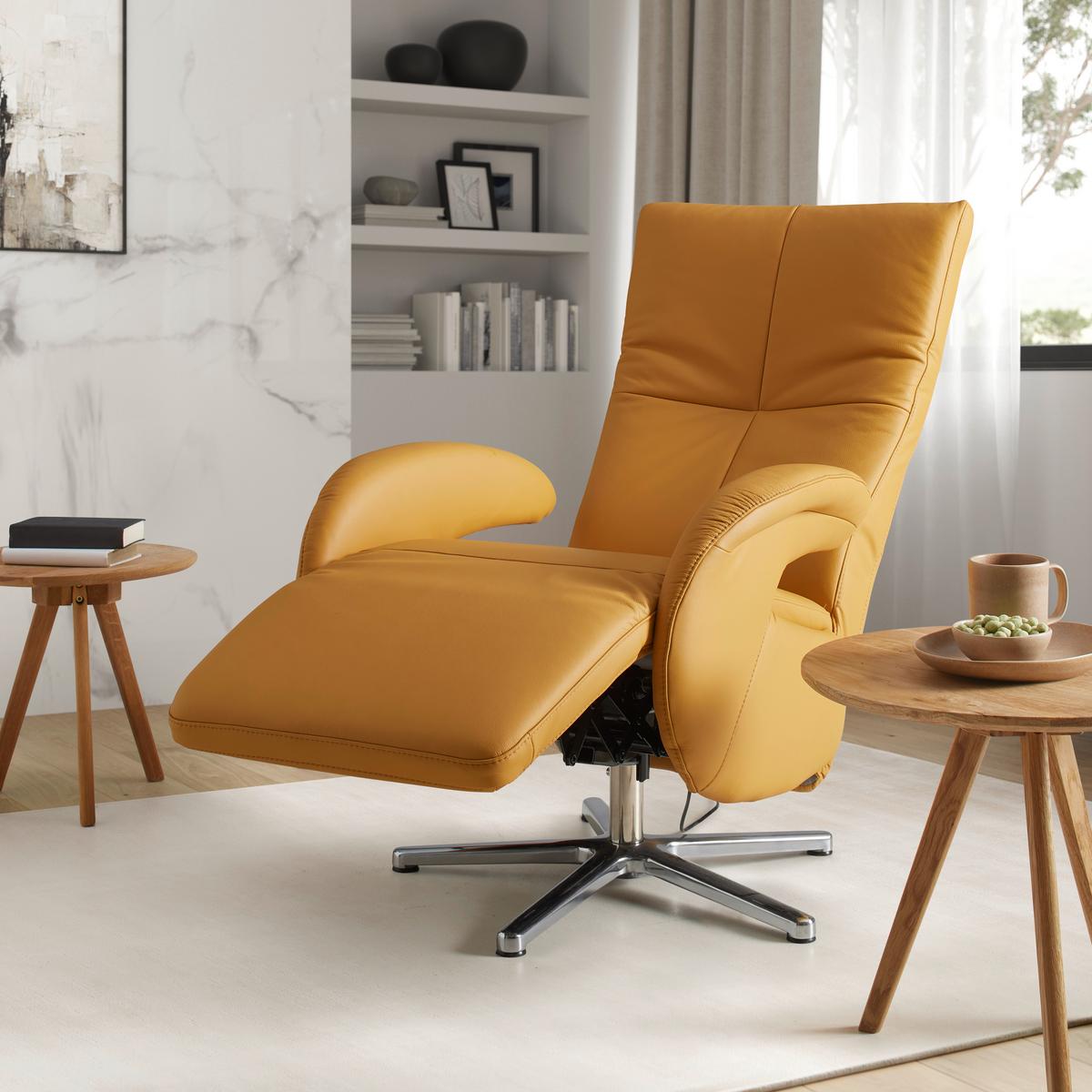Relaxsessel Sitting 2 in Leder Curry - Currygelb/Chromfarben, MODERN, Leder (70/111/80cm) - Premium Living