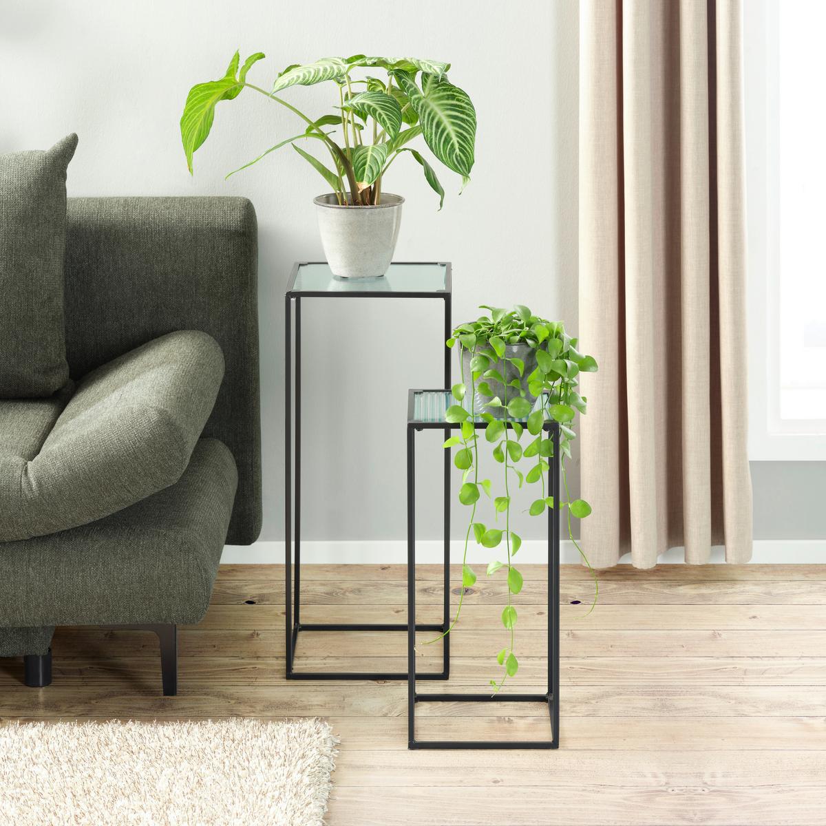 colonne de fleurs Arne in Schwarz, 2er Set - Klar/Schwarz, Modern, Glas/Metall (29/25/70/55/29/25cm) - Modern Living