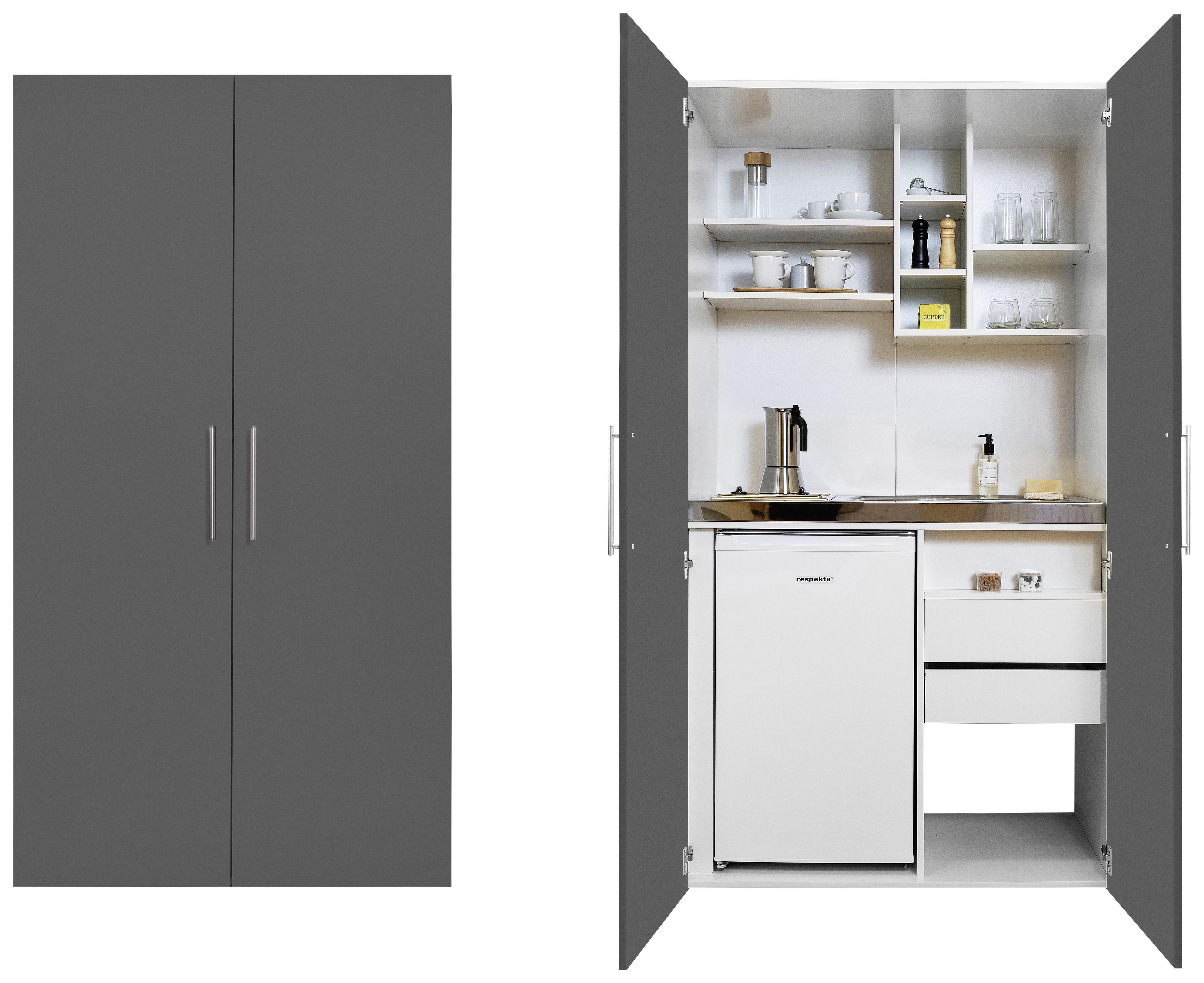 Schrankküche Economy Grau mit Geräte B: ca. 104 cm - Edelstahlfarben/Weiß, MODERN, Holzwerkstoff/Metall (104/193/67cm) - Respekta