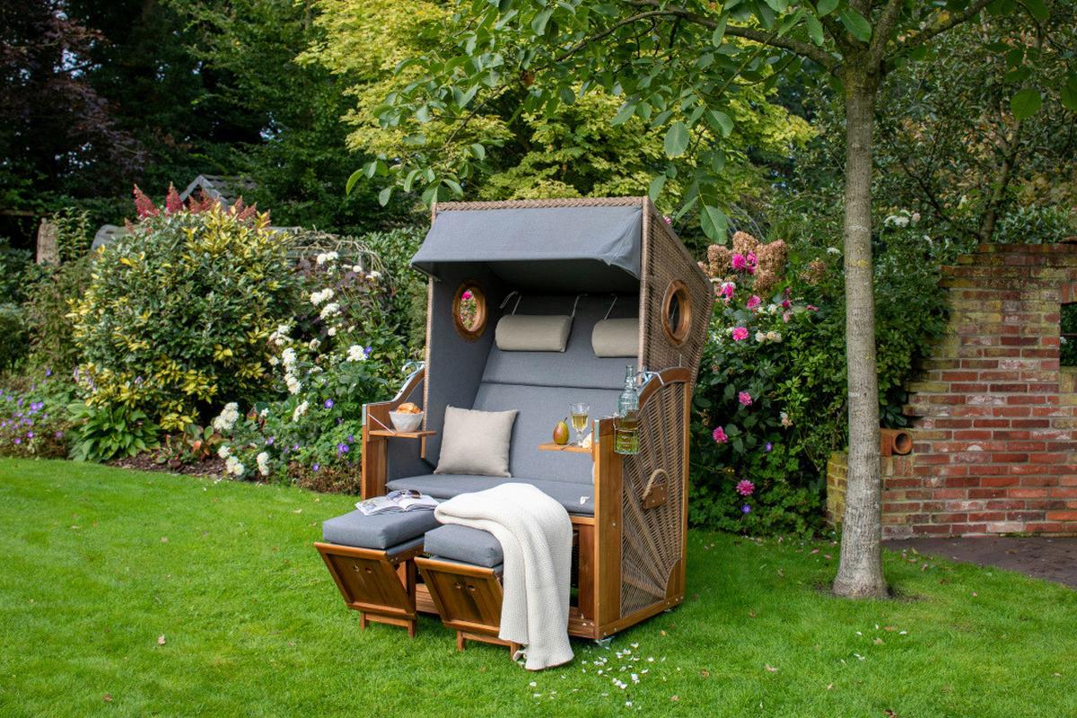 Strandkorb Trend ca. 120x155x80 cm Grau/Beige - Beige/Grau, Basics, Holz/Textil (120/155/80cm)