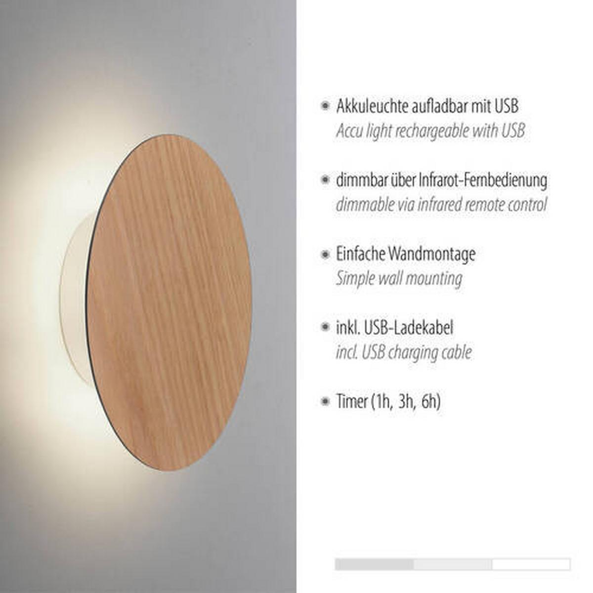 KINKIET AKUMULATOROWY 8152-79 AKKU PUNTUA - kolor dębowy, Natur, tworzywo sztuczne/metal (18/4.5/18cm) - Paul Neuhaus