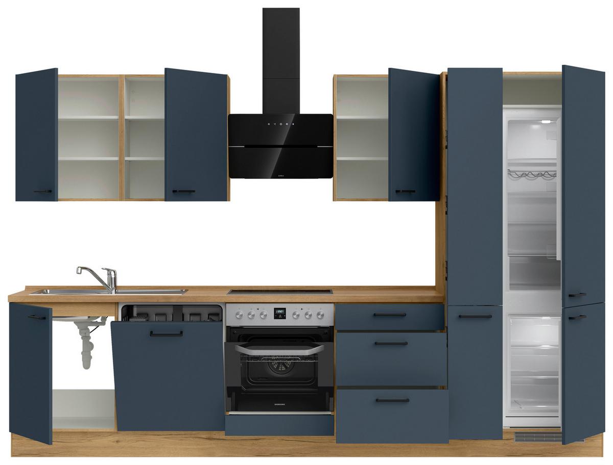 Küchenblock Easytouch High m. Geräten Dunkelblau - Eichefarben/Schwarz, MODERN, Holzwerkstoff/Metall (330cm) - Nobilia