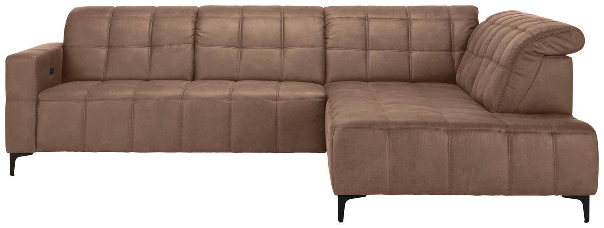 Ecksofa Panama rechts Terracotta - Terracotta/Schwarz, KONVENTIONELL, Textil/Metall (304/89-102/216cm) - Premium Living