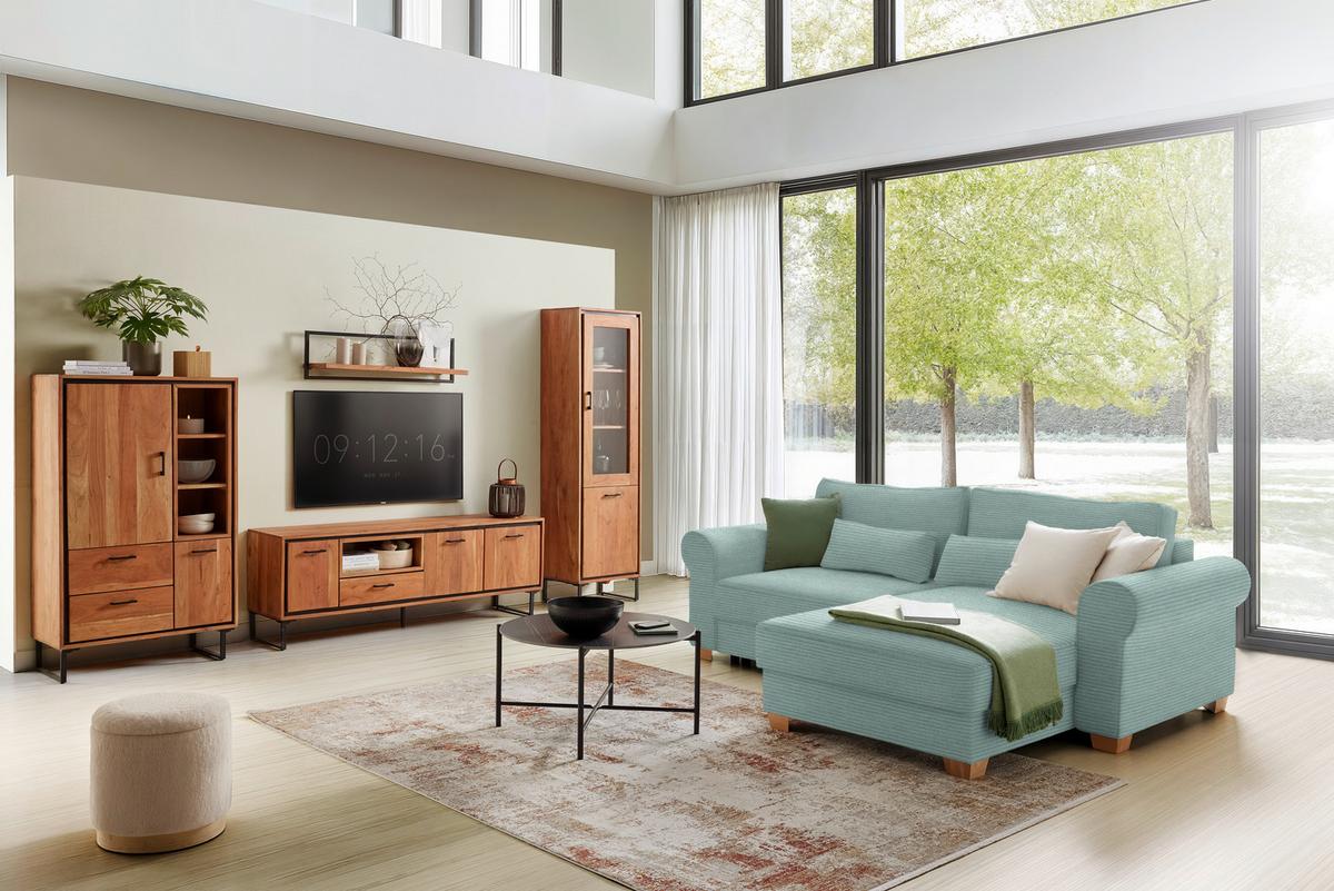 Wohnlandschaft Angelo Salbeigrün - Salbeigrün, MODERN, Holz/Holzwerkstoff (255/185cm) - Mömax