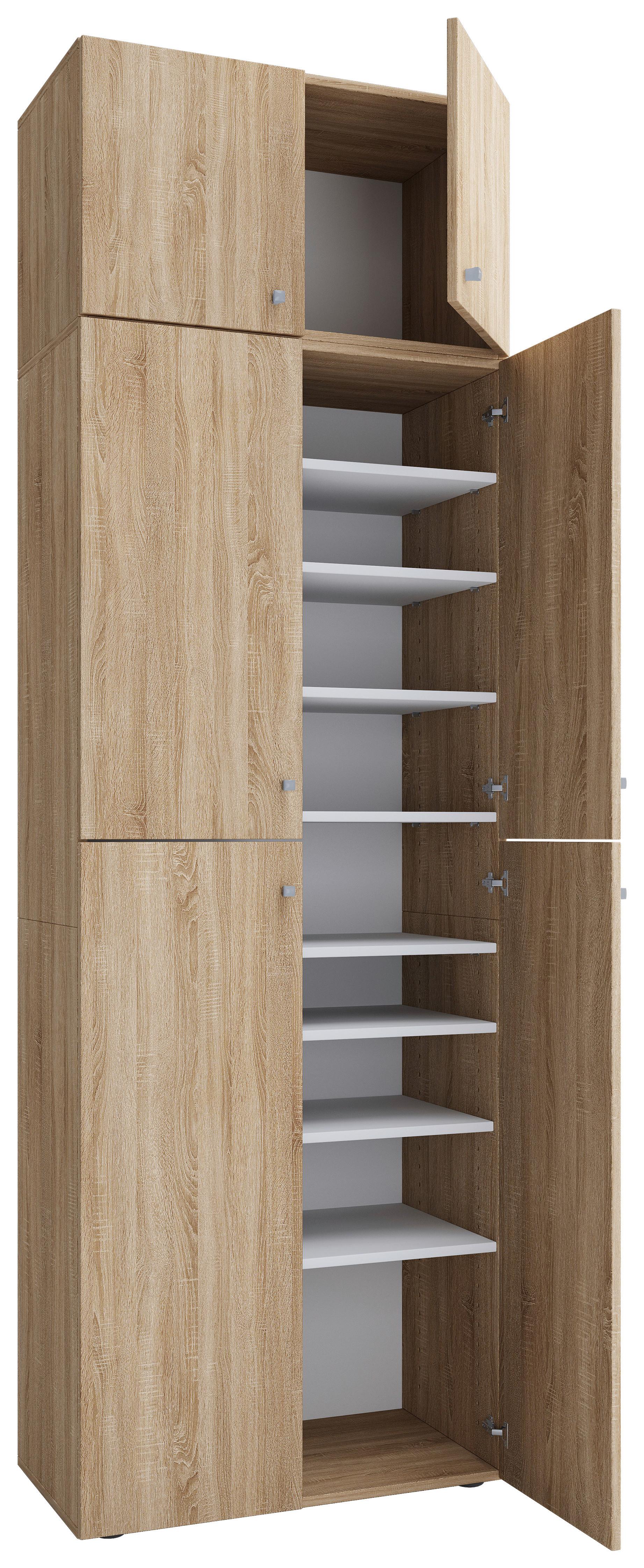 Schuhschrank Lona XXL ca.70x223x39cm Eiche Dekor - Schwarz/Grau, MODERN, Holzwerkstoff/Kunststoff (70/223/39cm) - MID.YOU