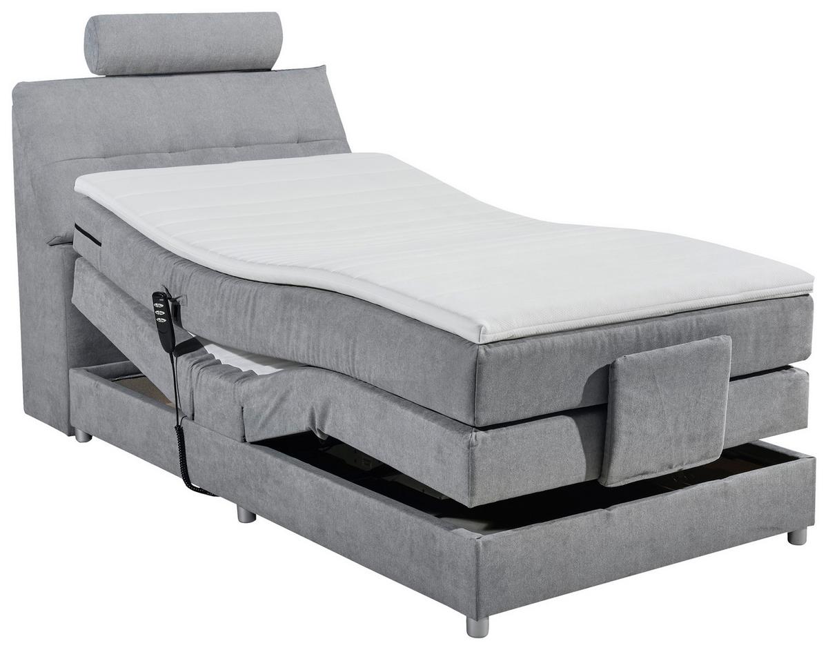Boxspringbett Palermo elektrisch 120x200cm Hellgrau - Silberfarben/Hellgrau, MODERN, Holzwerkstoff/Kunststoff (120/200cm) - MID.YOU