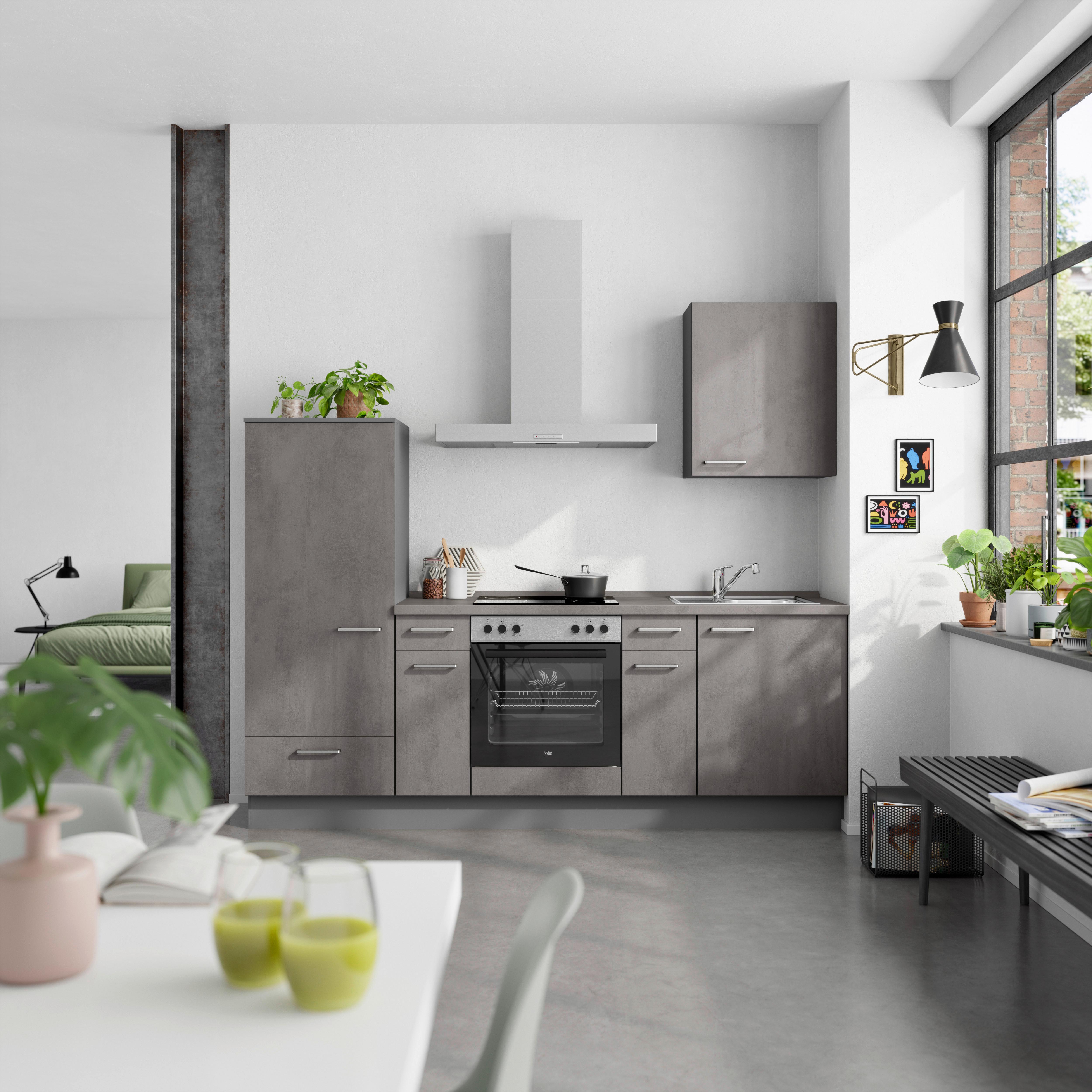 Küchenblock Riva Low m. Geräten Schieferfarben - Schieferfarben/Edelstahlfarben, MODERN, Holzwerkstoff/Metall (240cm) - Nobilia