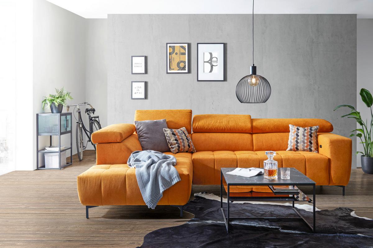 Wohnlandschaft Taragona in Gelb - Dunkelorange/Schwarz, Modern, Textil (201/295cm) - Premium Living