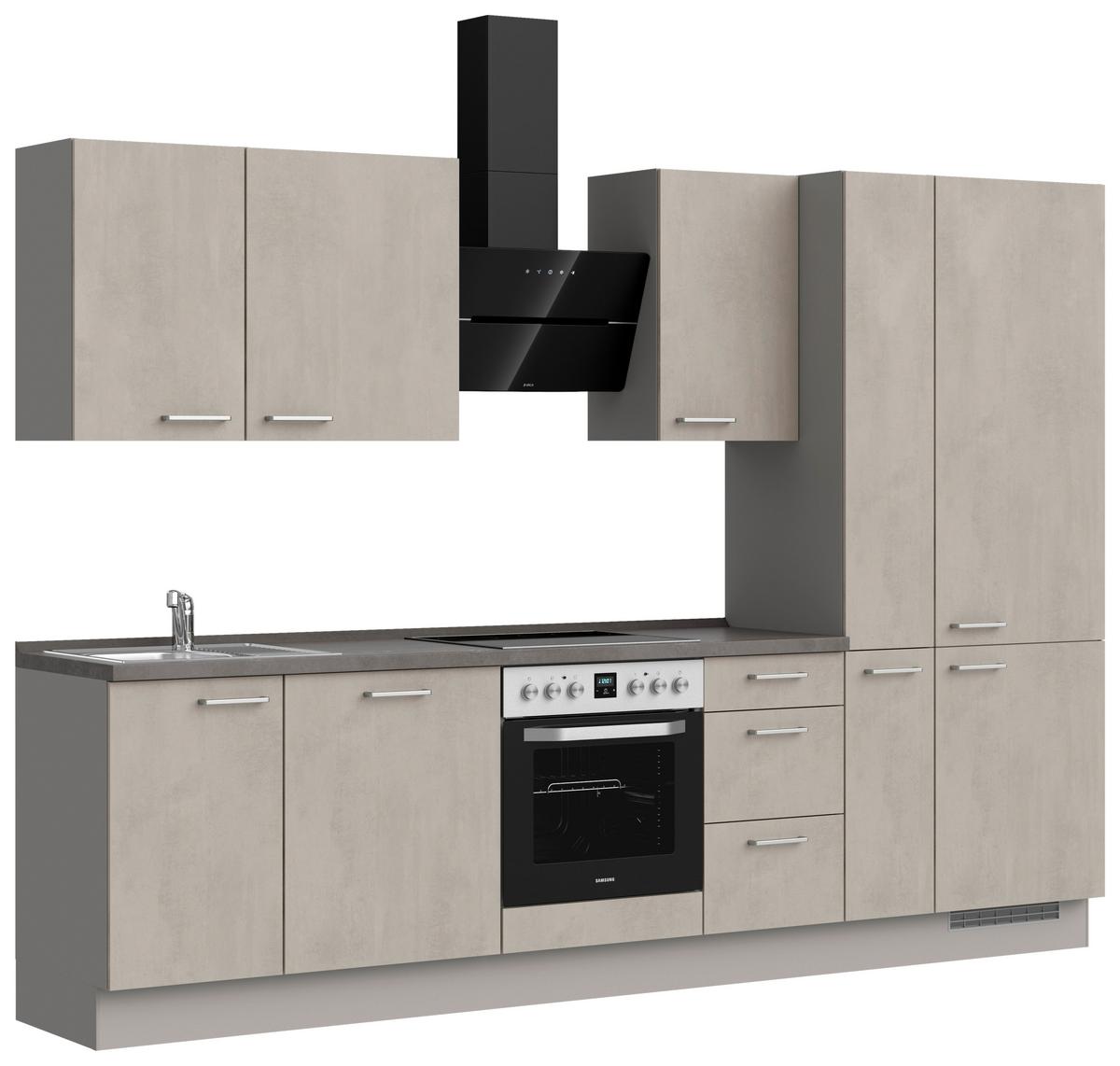 Küchenblock Riva High m. Geräten Grau - Schieferfarben/Edelstahlfarben, MODERN, Holzwerkstoff/Metall (300cm) - Nobilia