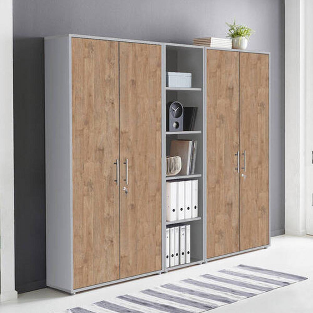 Aktenschrank Office Edition Sw Set 10 Grau/Eichefarben - Eichefarben/Grau, MODERN, Holzwerkstoff (212,9/185,6/33cm) - MID.YOU