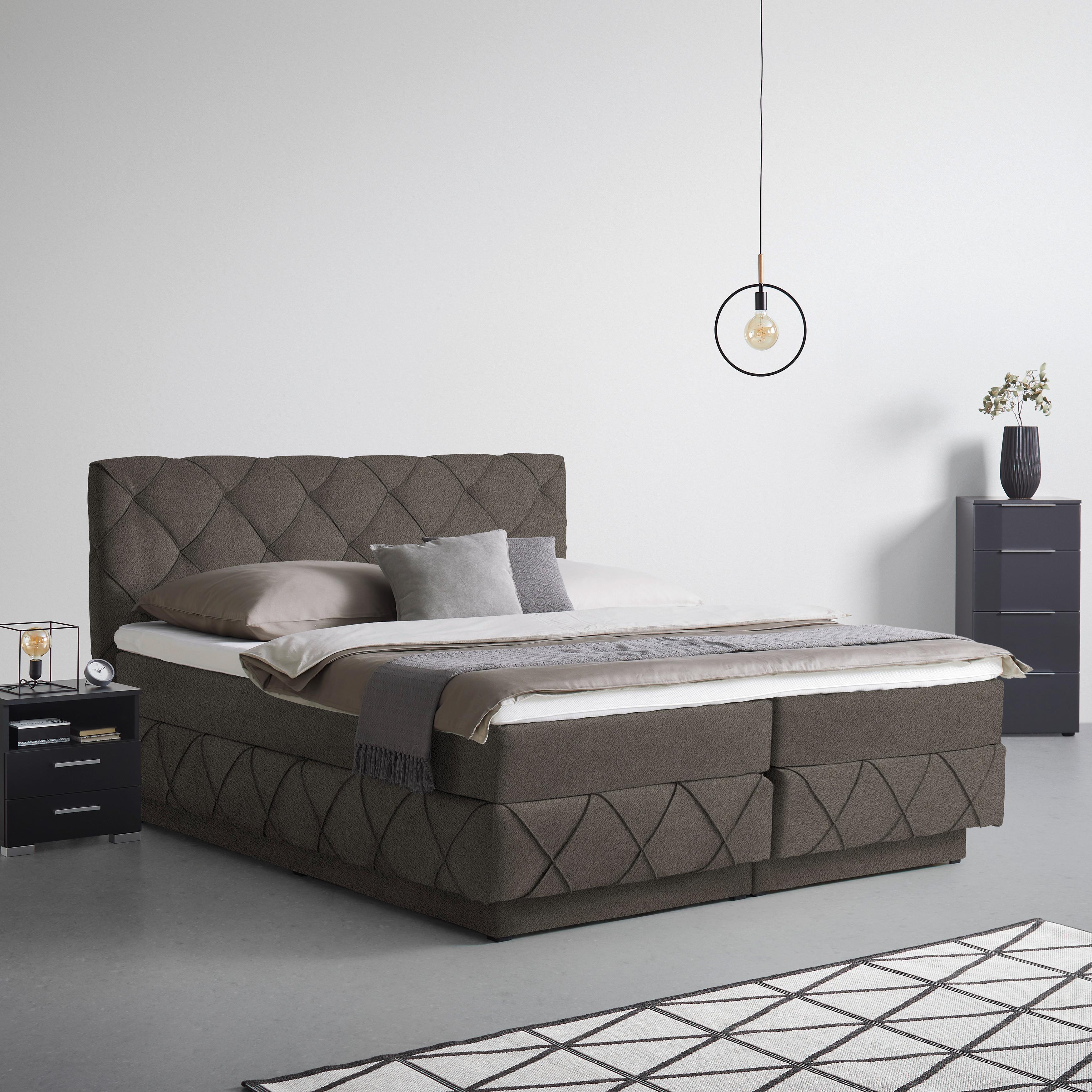 Boxspringbett Cordoba Dunkelbraun ca. 160x200cm - Dunkelbraun/Schwarz, KONVENTIONELL, Holz/Holzwerkstoff (160/200cm) - Premium Living