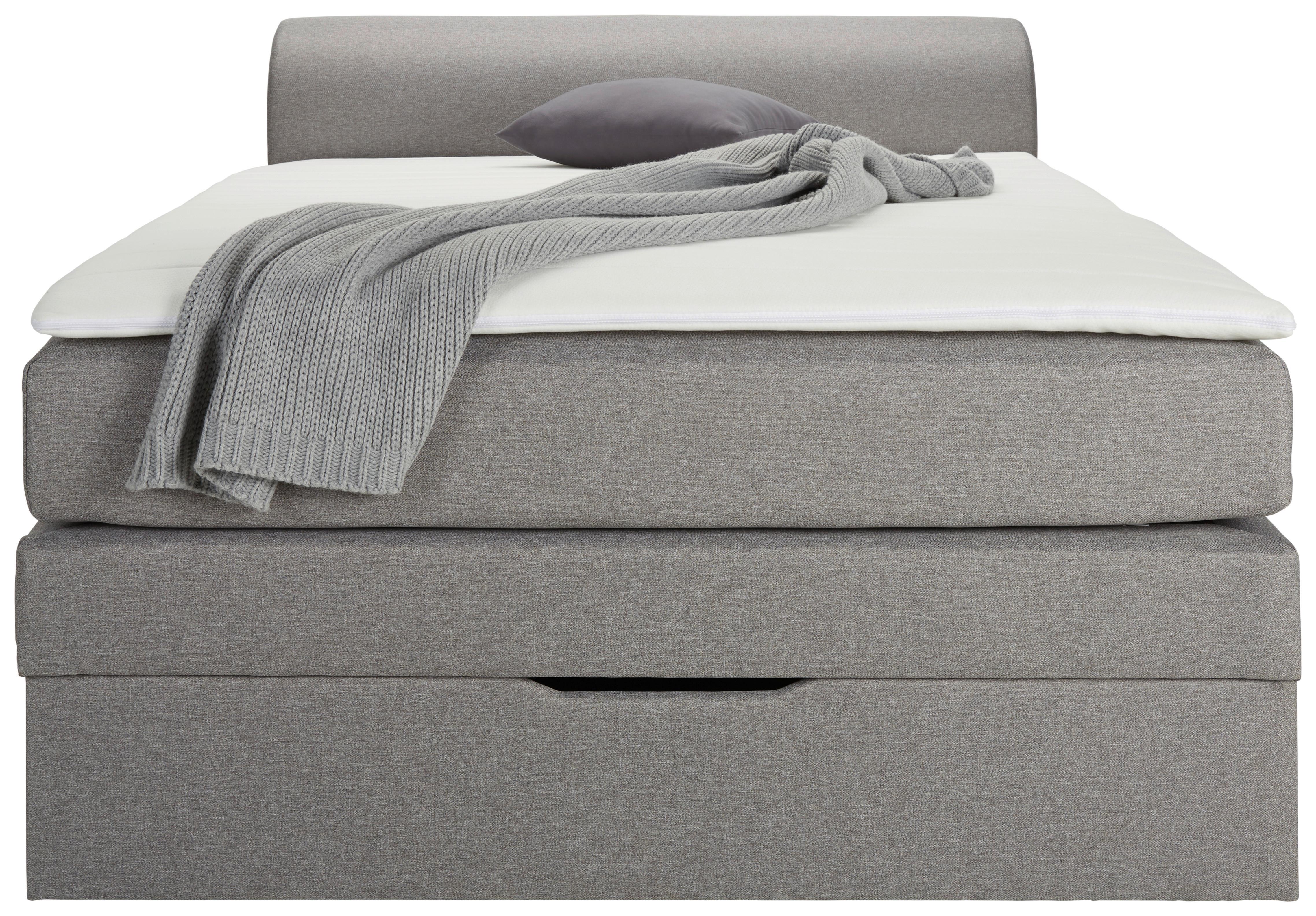 Boxspringbett in Grau ca. 100x200cm - Schwarz/Grau, Konventionell, Kunststoff/Textil (100/200cm) - Based
