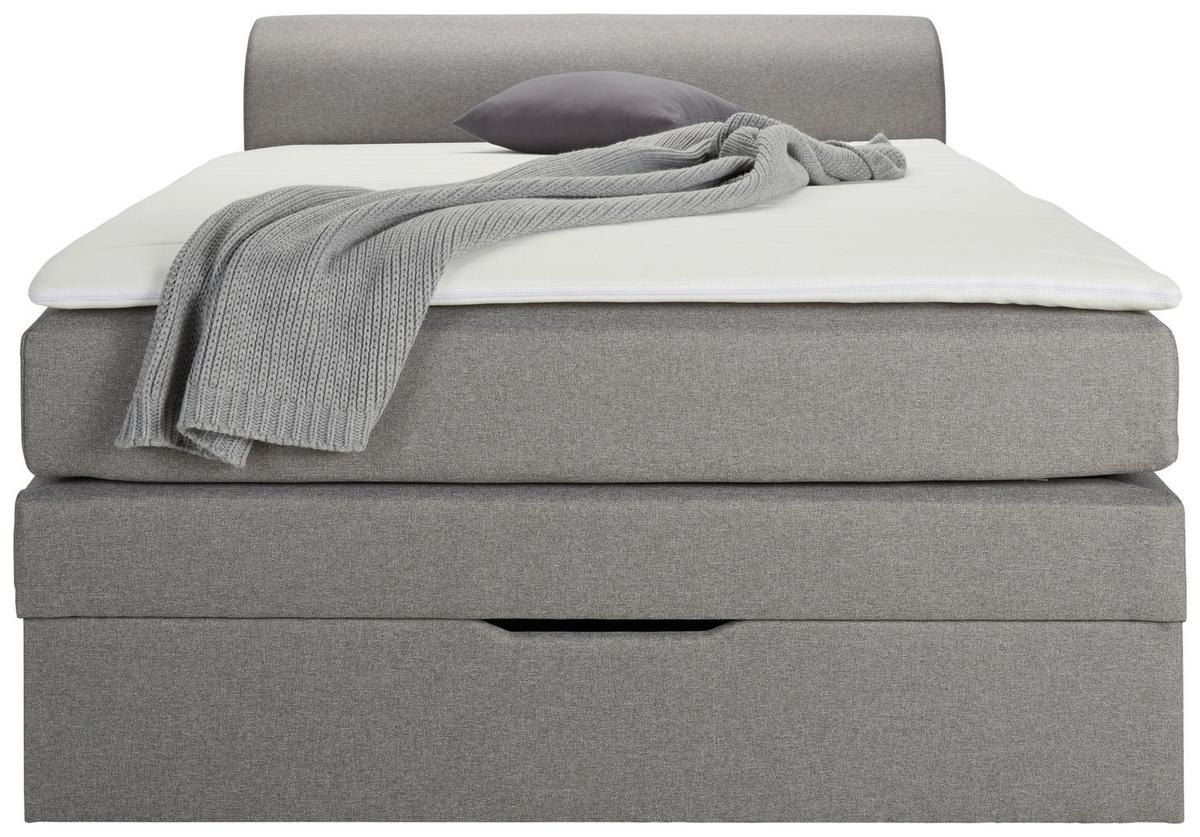 Boxspringbett in Grau ca. 100x200cm - Schwarz/Grau, Konventionell, Kunststoff/Textil (100/200cm) - Based
