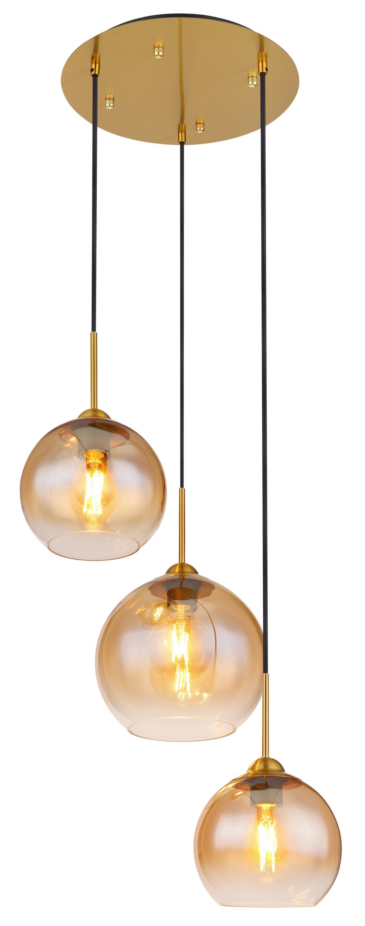 Hängeleuchte Jamessa Messingfarben max. 60Watt - Messingfarben, Design, Glas/Metall (43/150cm) - Globo