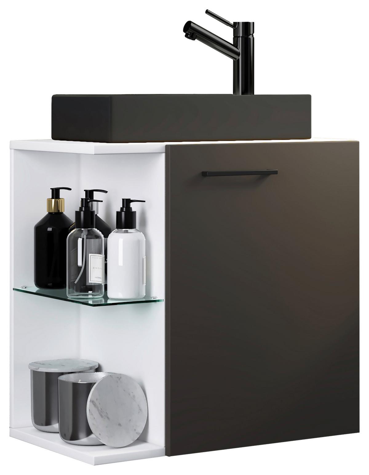 WASCHTISCHKOMBI HAUSA BL - Weiss/Anthrazit, Modern, Glas/Keramik (52cm) - MID.YOU