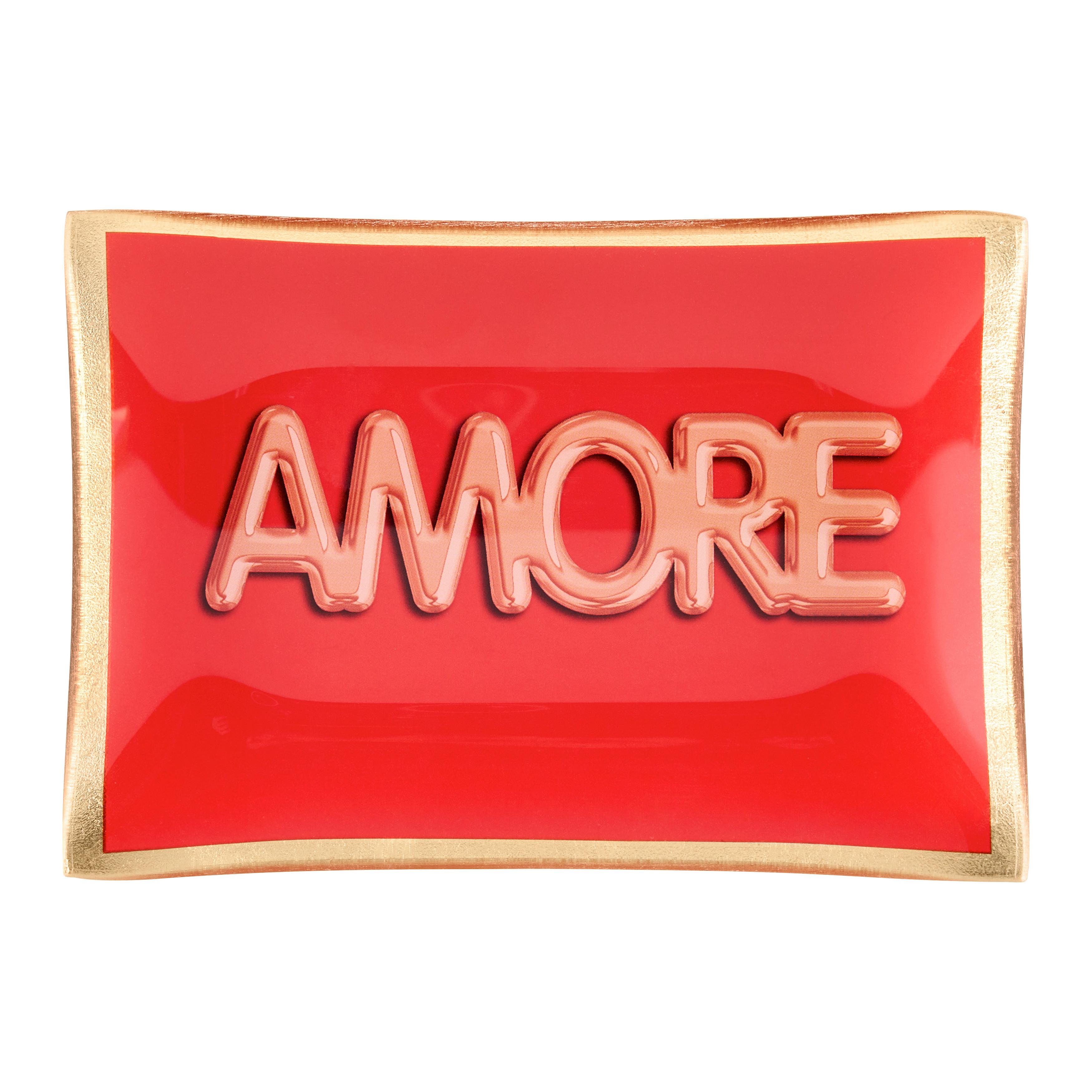 Dekoteller Amore Orange/Rot - Rot/Goldfarben, MODERN, Glas (14/10cm) - Mömax