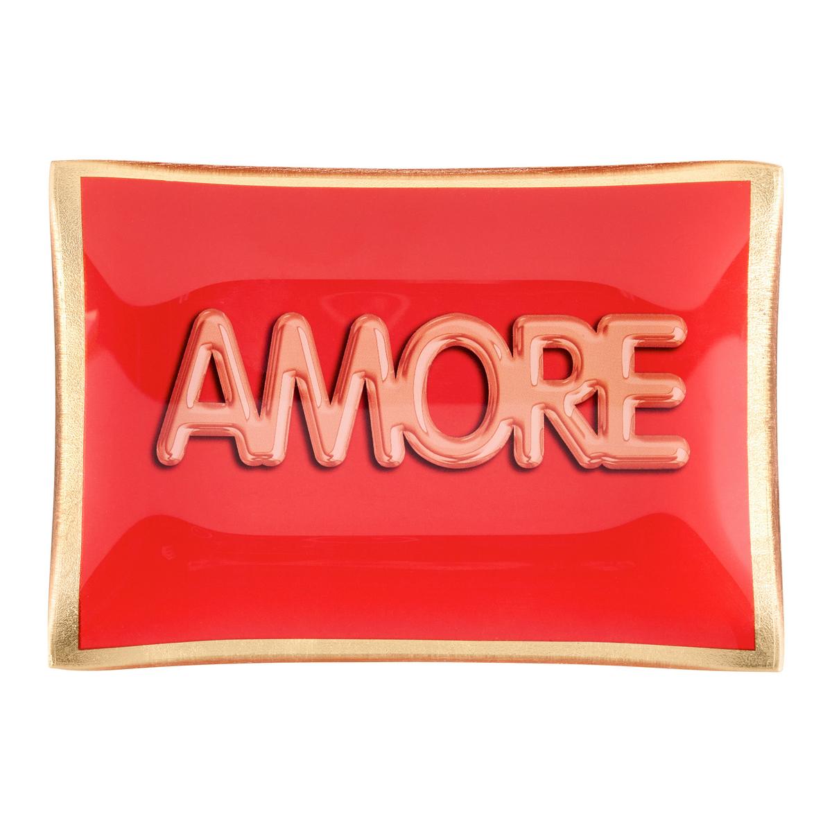 Dekoteller Amore Orange/Rot - Rot/Goldfarben, MODERN, Glas (14/10cm) - Mömax