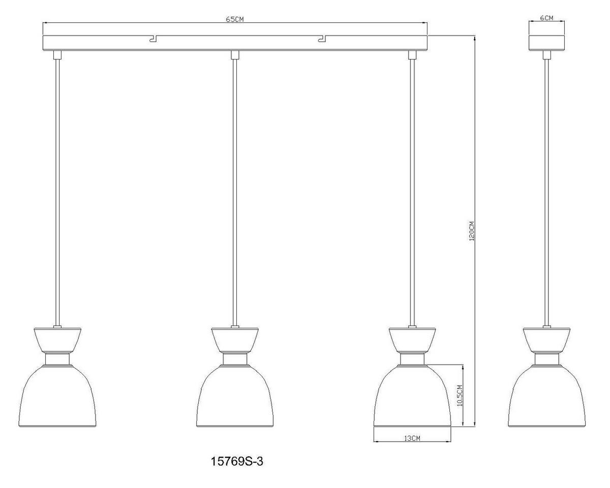 HÄNGELEUCHTE 15769S-3 MASSEY - Schwarz/Grau, Design, Glas/Kunststoff (65/13/120cm) - Globo