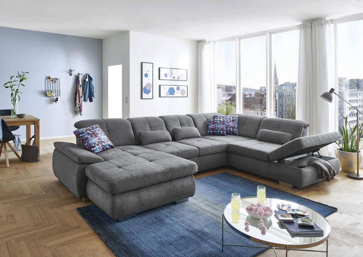 U-alakú Kanapé Paso - ezüstszínű, Konventionell, faalapú anyag/fém (374/83/260cm) - Premium Living