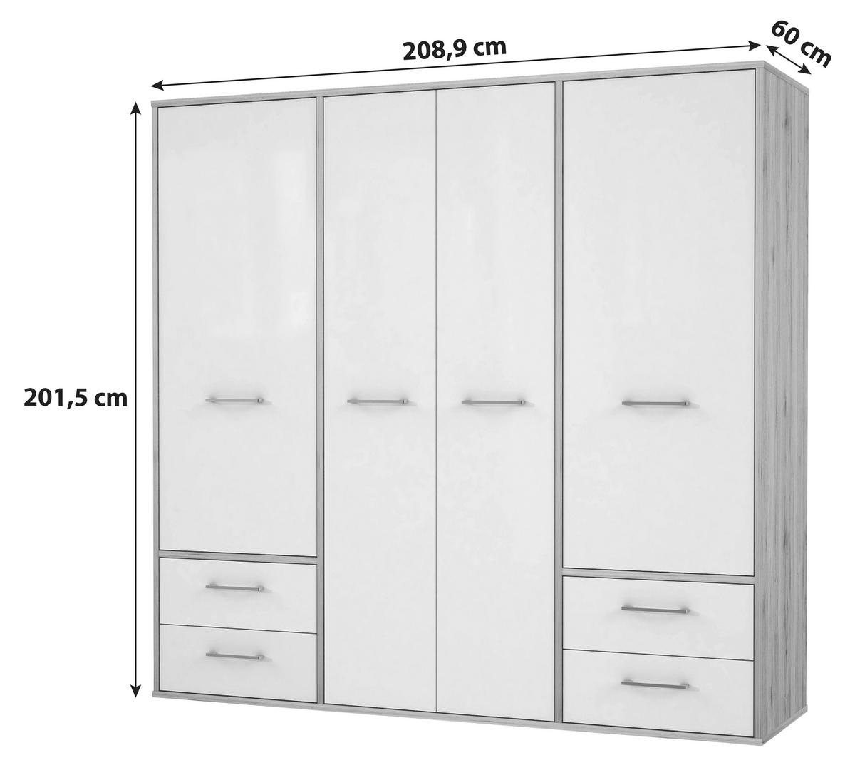 DULAP USI ROTATIVE JANDIA - alb/culoare lemn stejar, Konventionell, plastic/metal (209/201,5/60cm) - Modern Living