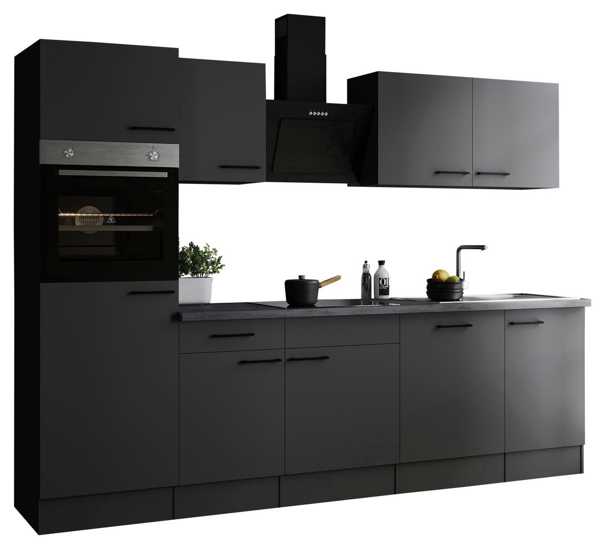 Küchenblock Oliver m. Geräten Dunkelgrau - Dunkelgrau/Schwarz, Design, Holzwerkstoff/Metall (280cm) - Respekta