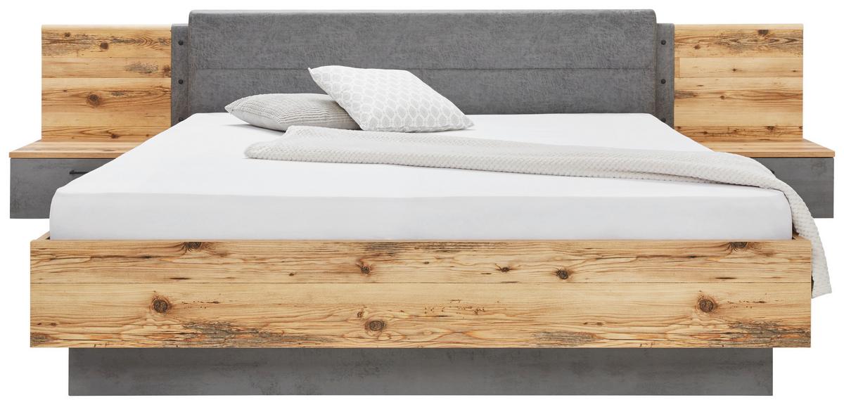 Set pat cu noptiere Alicante - culoare lemn molid/gri, Modern, textil/material pe bază de lemn (180/200cm)