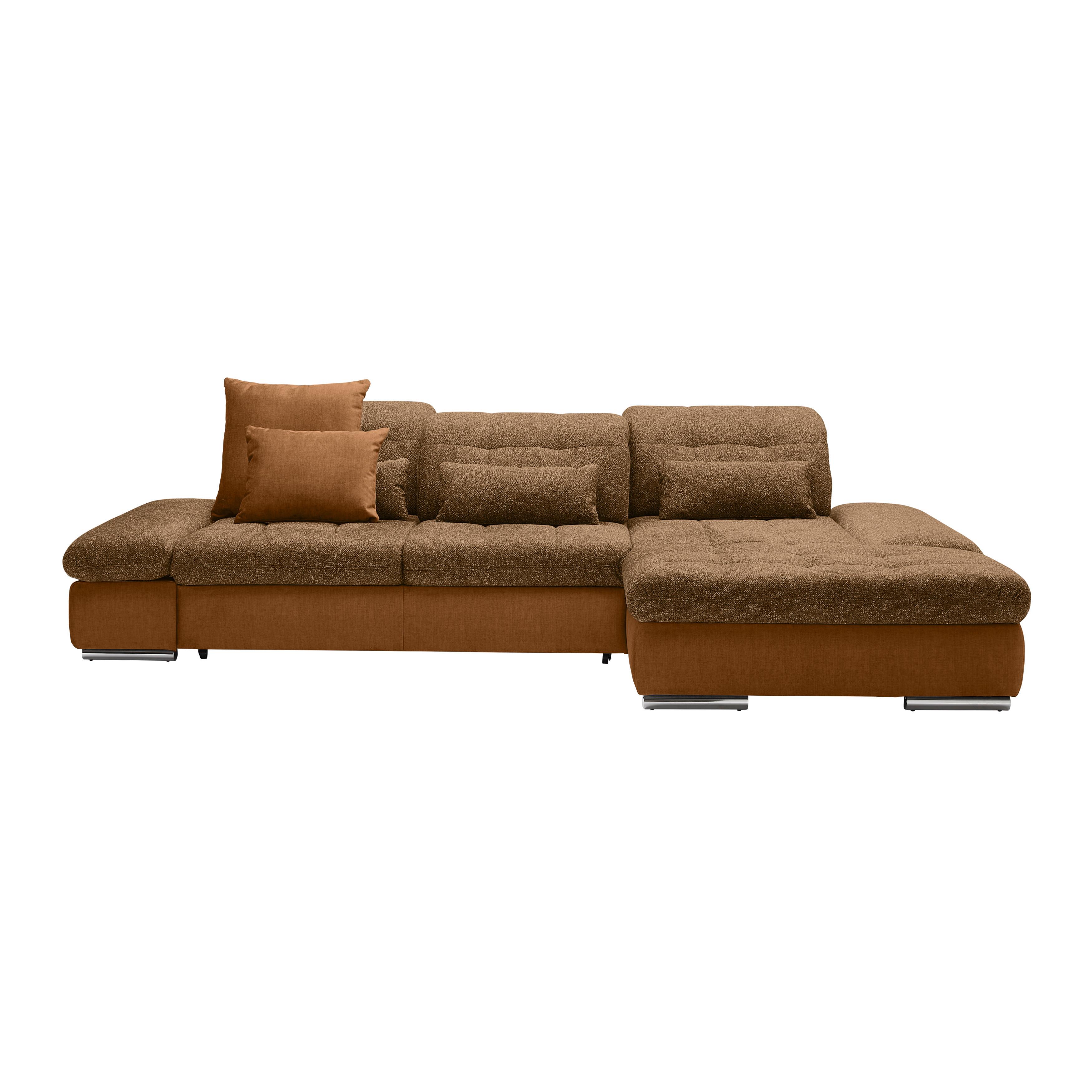 Wohnlandschaft Sanfino Cognac/Senfgelb - Chromfarben/Cognac, KONVENTIONELL, Holz/Textil (305/79-96/199cm) - Premium Living