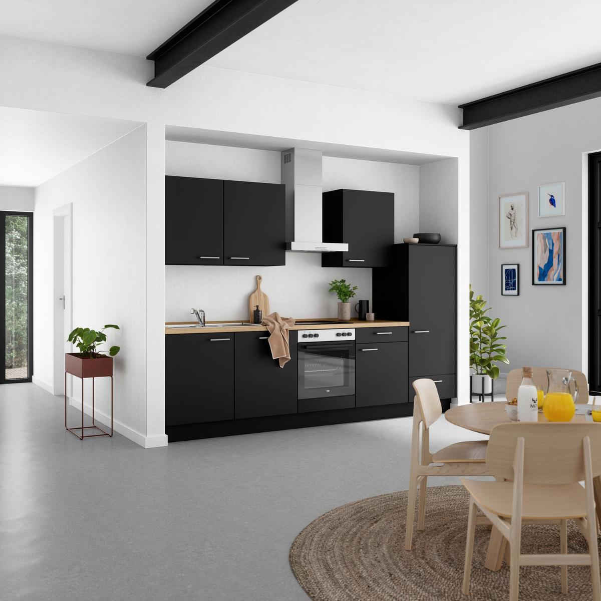 Küchenblock Touch Low m. Geräten Schwarz - Edelstahlfarben/Eichefarben, MODERN, Holzwerkstoff/Metall (300cm) - Nobilia