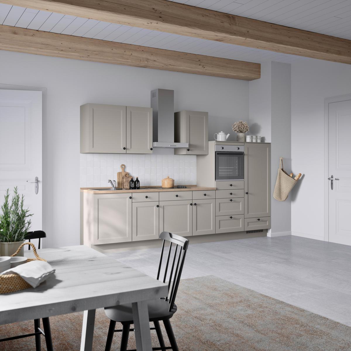 Küchenblock Cascada Low m. Geräten Grau - Eiche dunkel/Schwarz, MODERN, Holzwerkstoff/Metall (330cm) - Nobilia