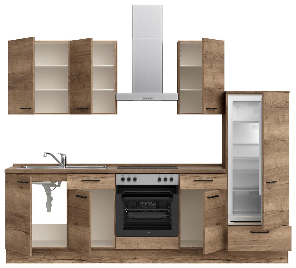 Küchenblock Structura Low m. Geräten Eiche dunkel - Eiche dunkel/Eichefarben, MODERN, Holzwerkstoff/Metall (270cm) - Nobilia