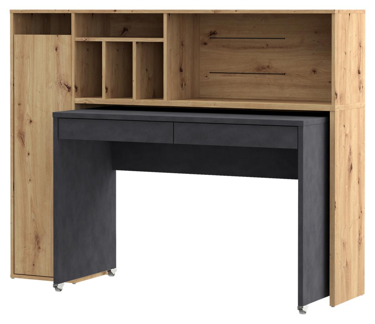Schreibtischkombination in Dunkelgrau/Eiche - Dunkelgrau/Eiche Artisan, Modern, Holzwerkstoff (153,8/118,6/33,2-54,5cm) - Mömax