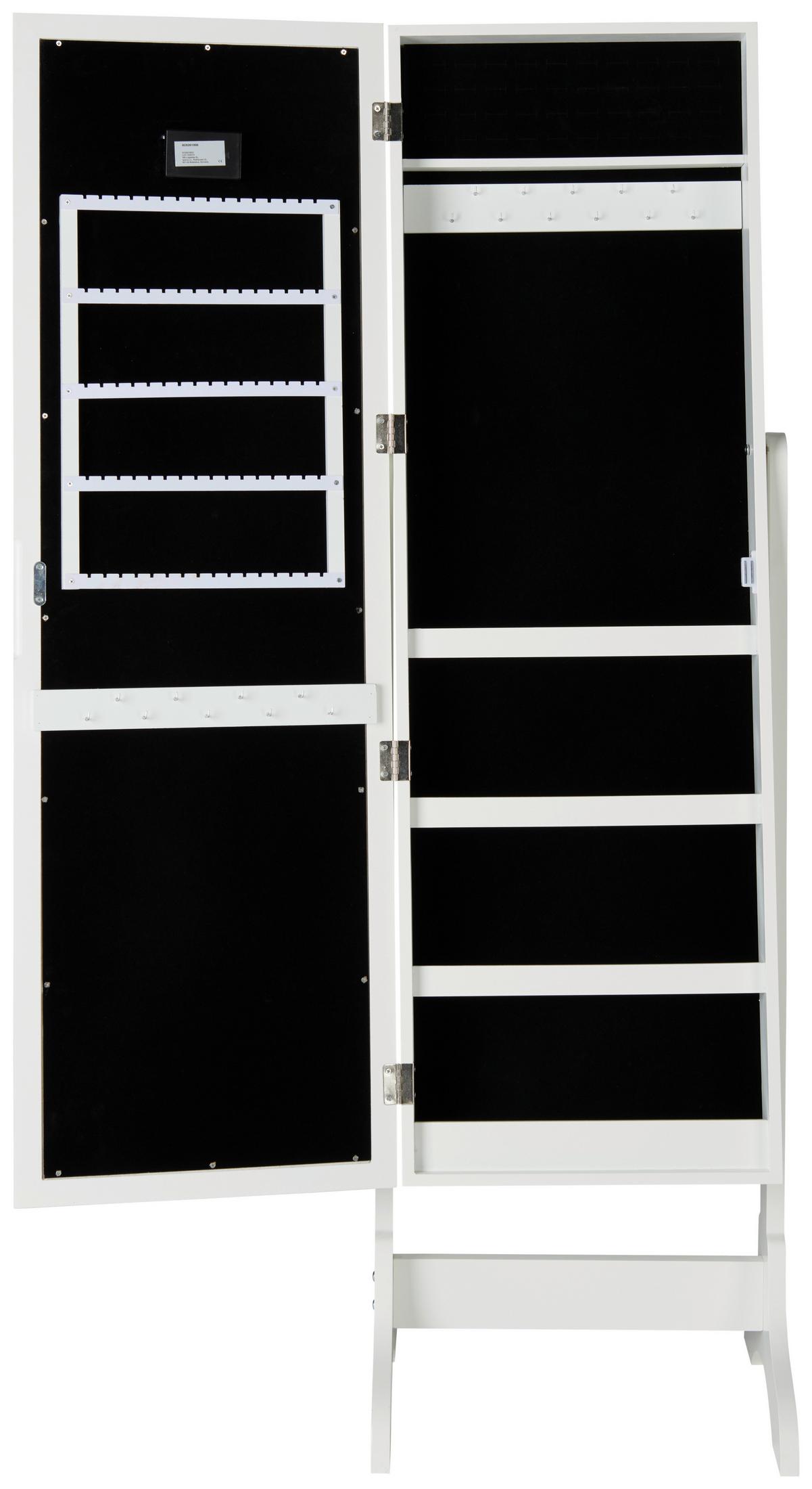 Omarica Za Nakit Miri, Bela, Ogledalo, Led Osvetlitev - bela, Moderno, steklo/leseni material (41/148/37cm) - Mömax