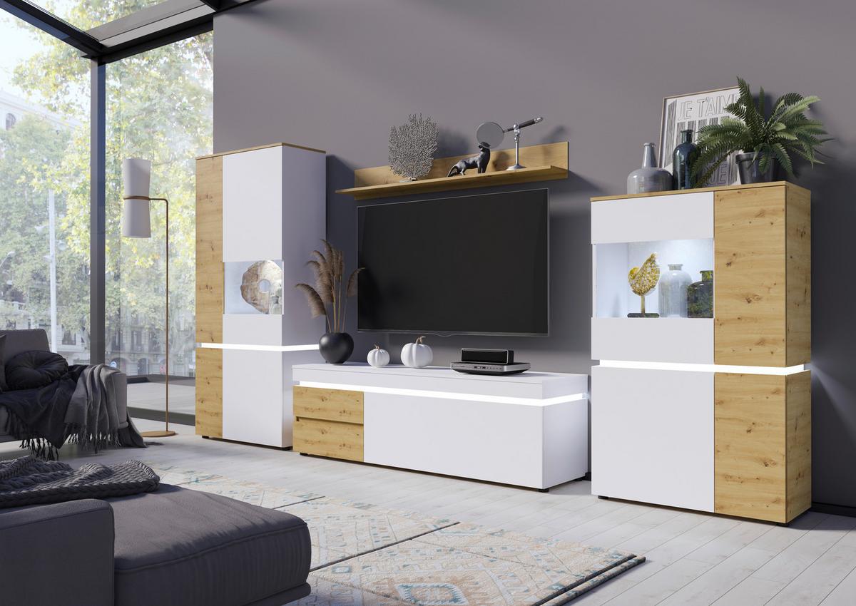 Comodă TV LUCI - alb/stejar Artisan, Trend, material pe bază de lemn (180,5/56,7/48cm) - Modern Living