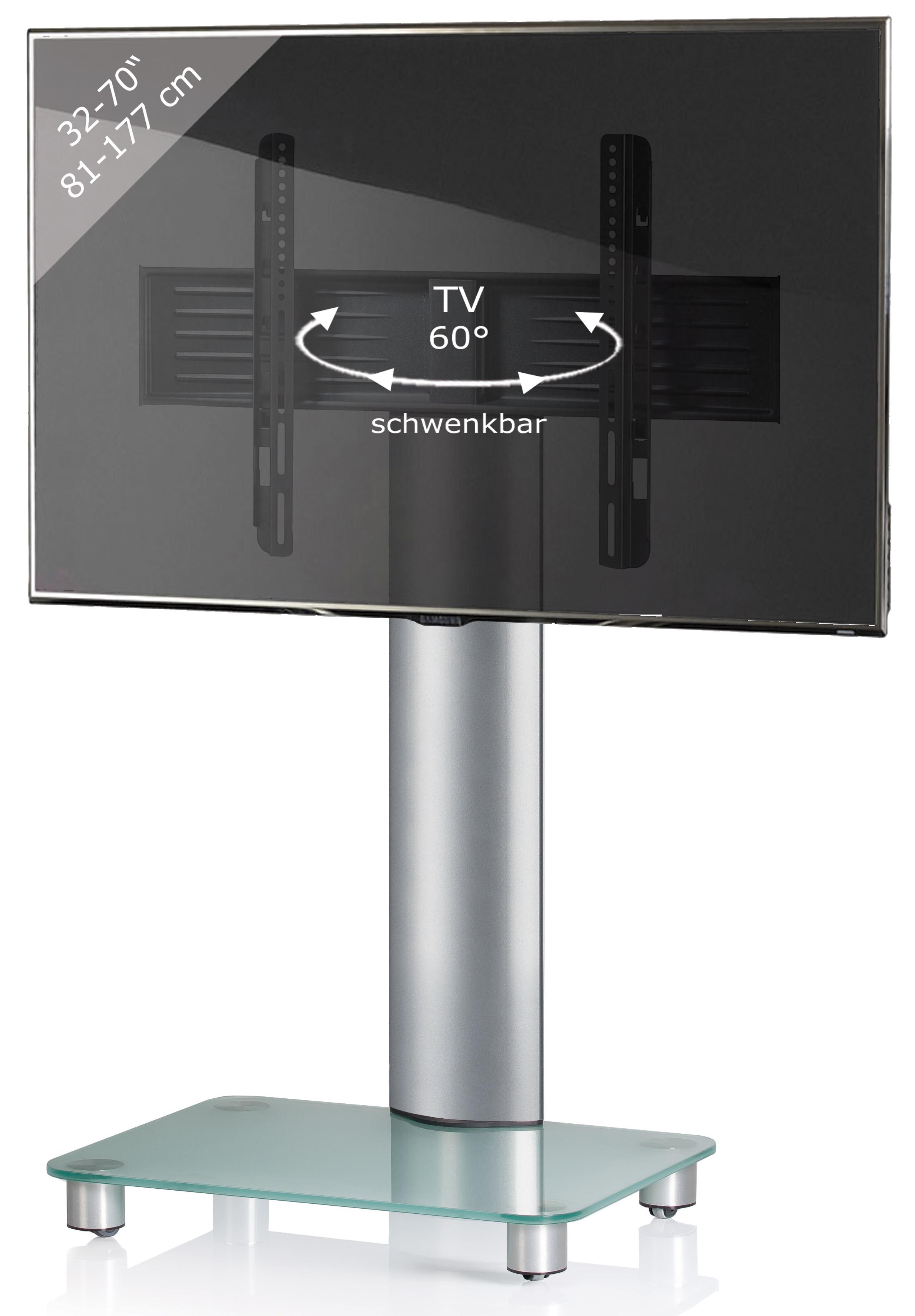 TV-Rack Tosal m. Rollen ca. 60x100 cm Silber/Transpar. - Klar/Silberfarben, KONVENTIONELL, Glas/Metall (60/100/44cm) - MID.YOU