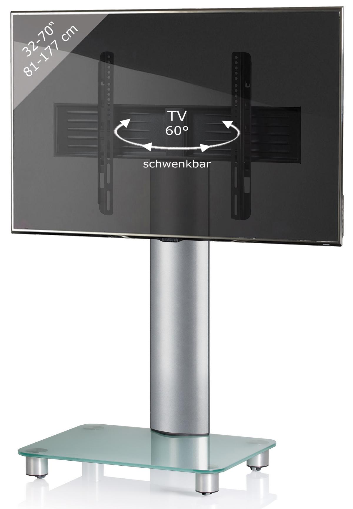 TV-Rack Tosal m. Rollen ca. 60x100 cm Silber/Transpar. - Klar/Silberfarben, KONVENTIONELL, Glas/Metall (60/100/44cm) - MID.YOU