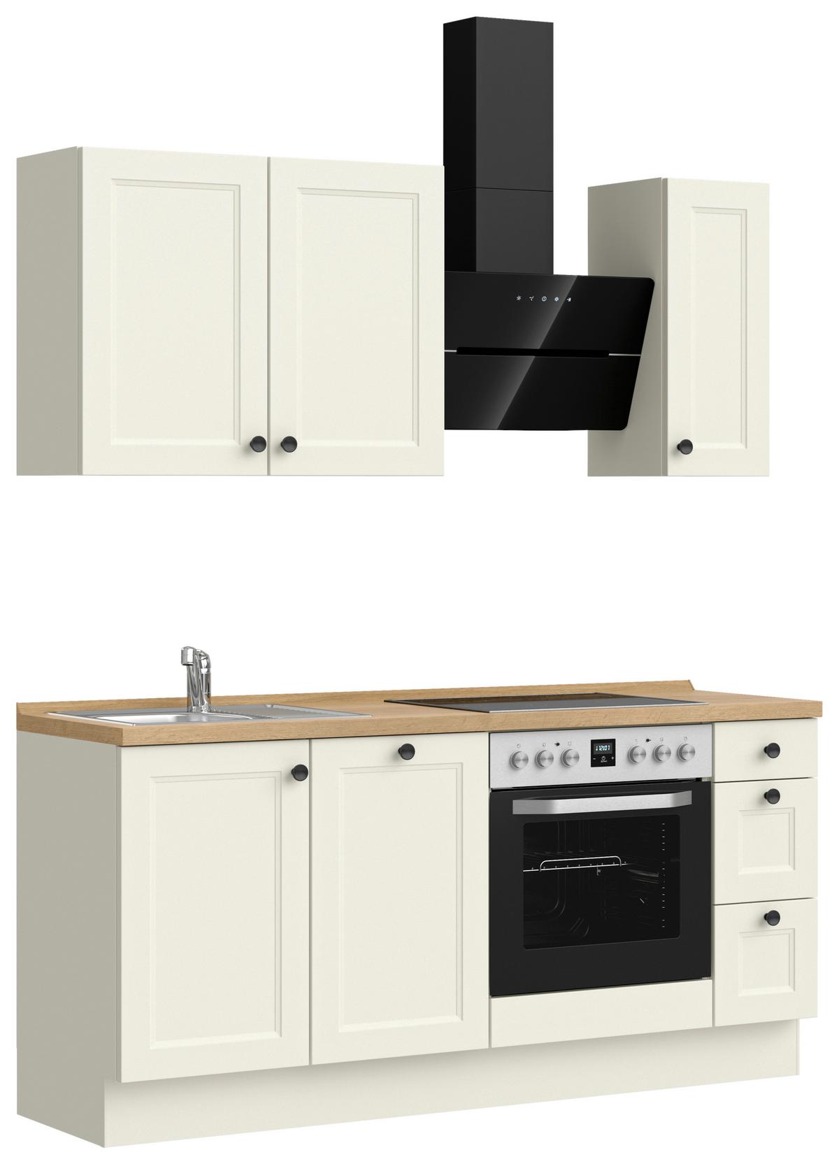 Küchenblock Cascada High m. Geräten Weiß - Eichefarben/Schwarz, MODERN, Holzwerkstoff/Metall (180cm) - Nobilia