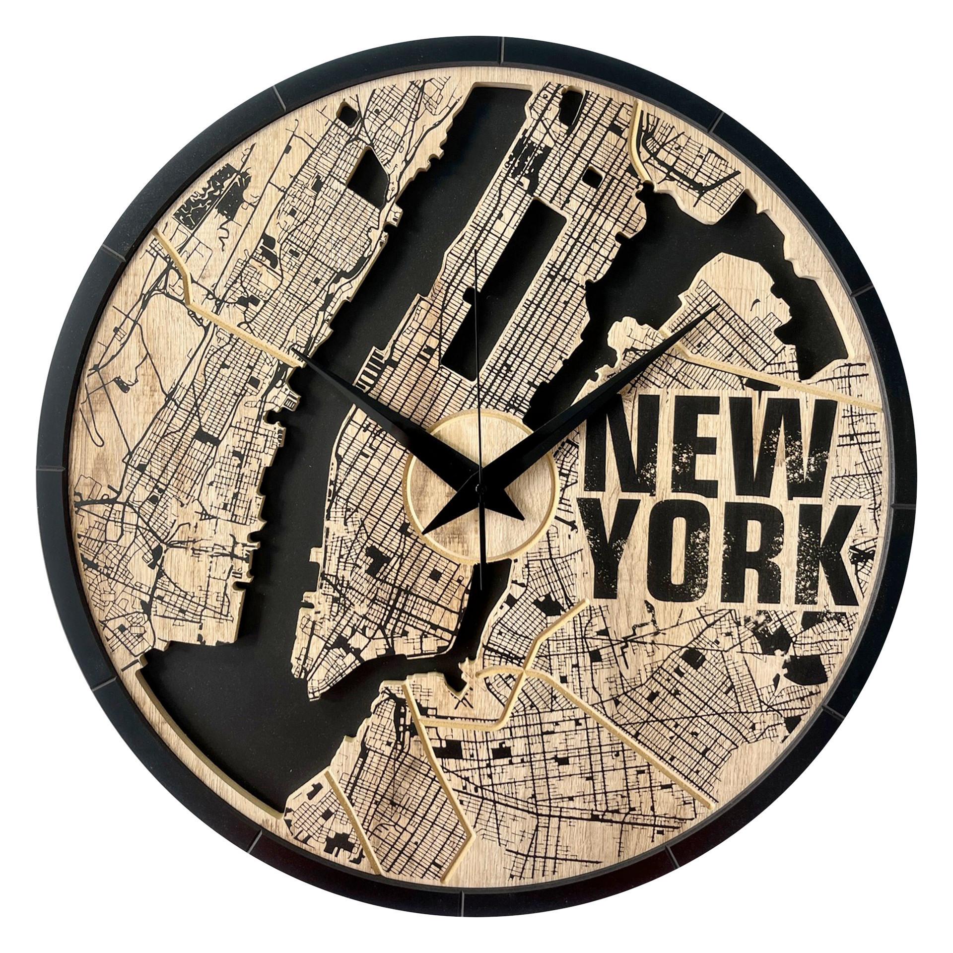 Wanduhr Schwarz/Eichefarben Ø ca. 57cm - Eichefarben/Schwarz, Basics, Holz/Kunststoff (57cm)