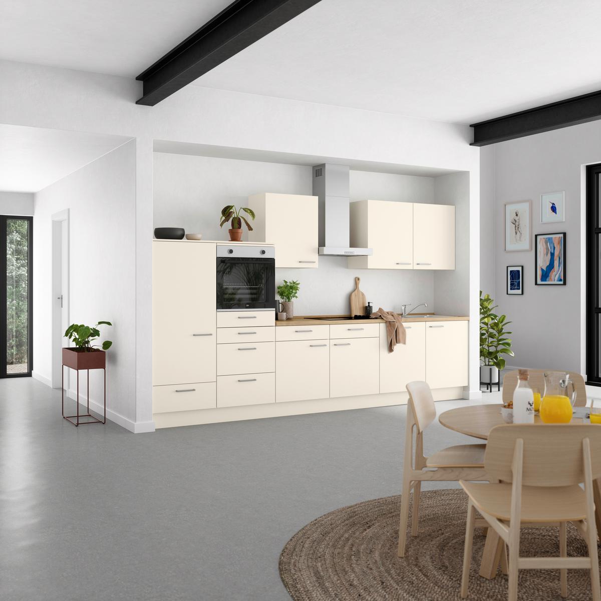 Küchenblock Touch Low m. Geräten Magnolie - Edelstahlfarben/Eichefarben, MODERN, Holzwerkstoff/Metall (360cm) - Nobilia