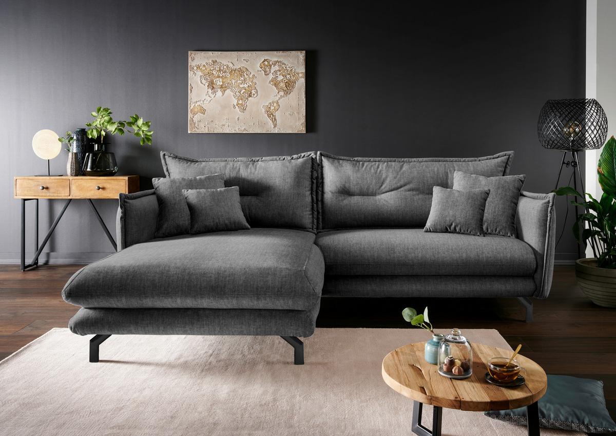 Wohnlandschaft Lava Grau Velours - Türkis/Schwarz, MODERN, Textil/Metall (180/255cm) - Livetastic