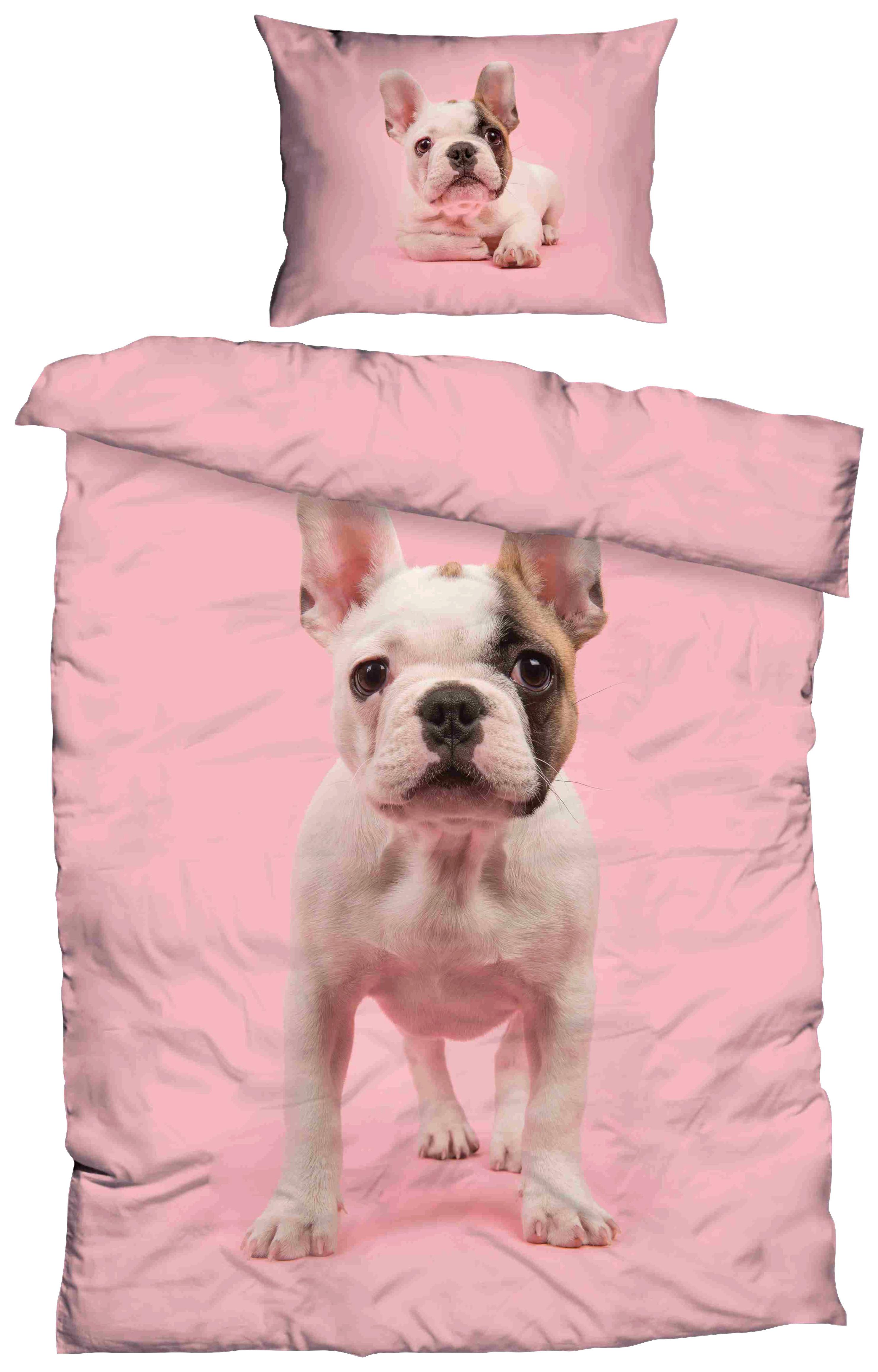 Posteljnina French Bulldog, Roza - roza, Design, tekstil (140/200cm)