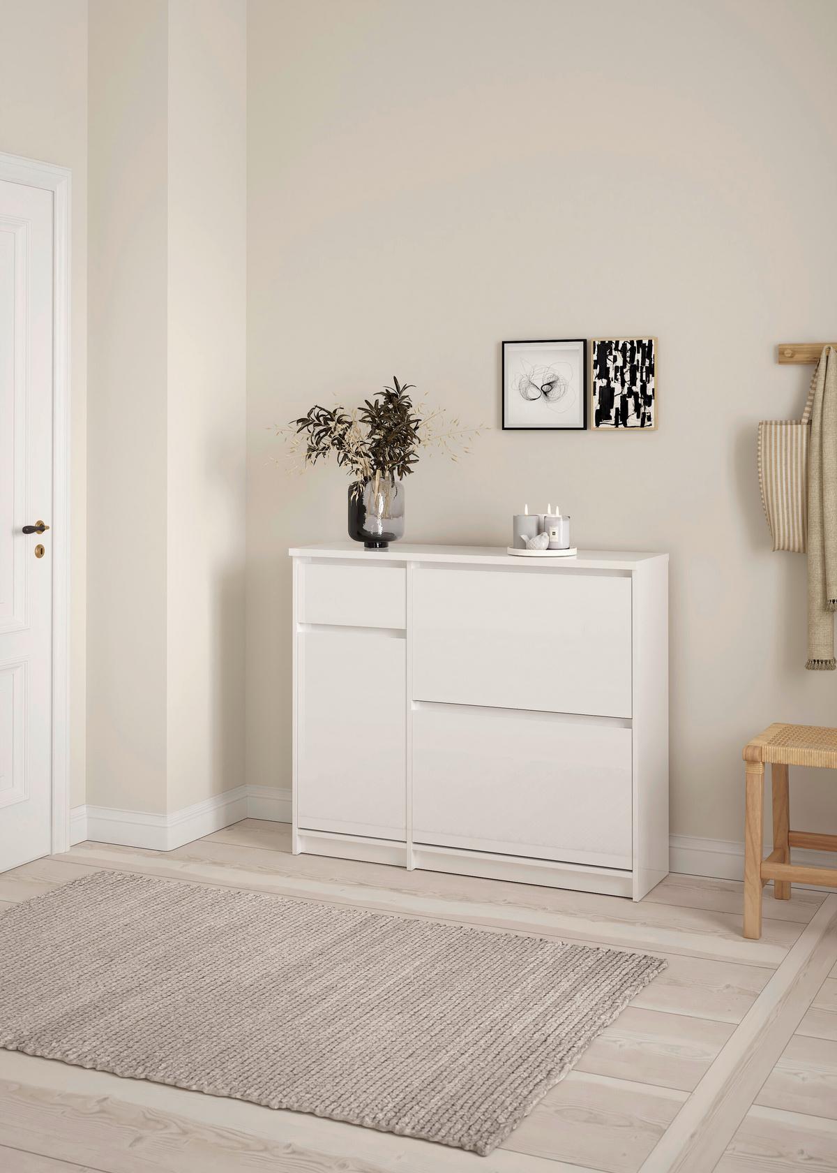 Omara Za Čevlje Naia, Bela Visok Sijaj - bela/visoki sijaj, Design, leseni material (108,9/92,9/31,5cm) - Livetastic