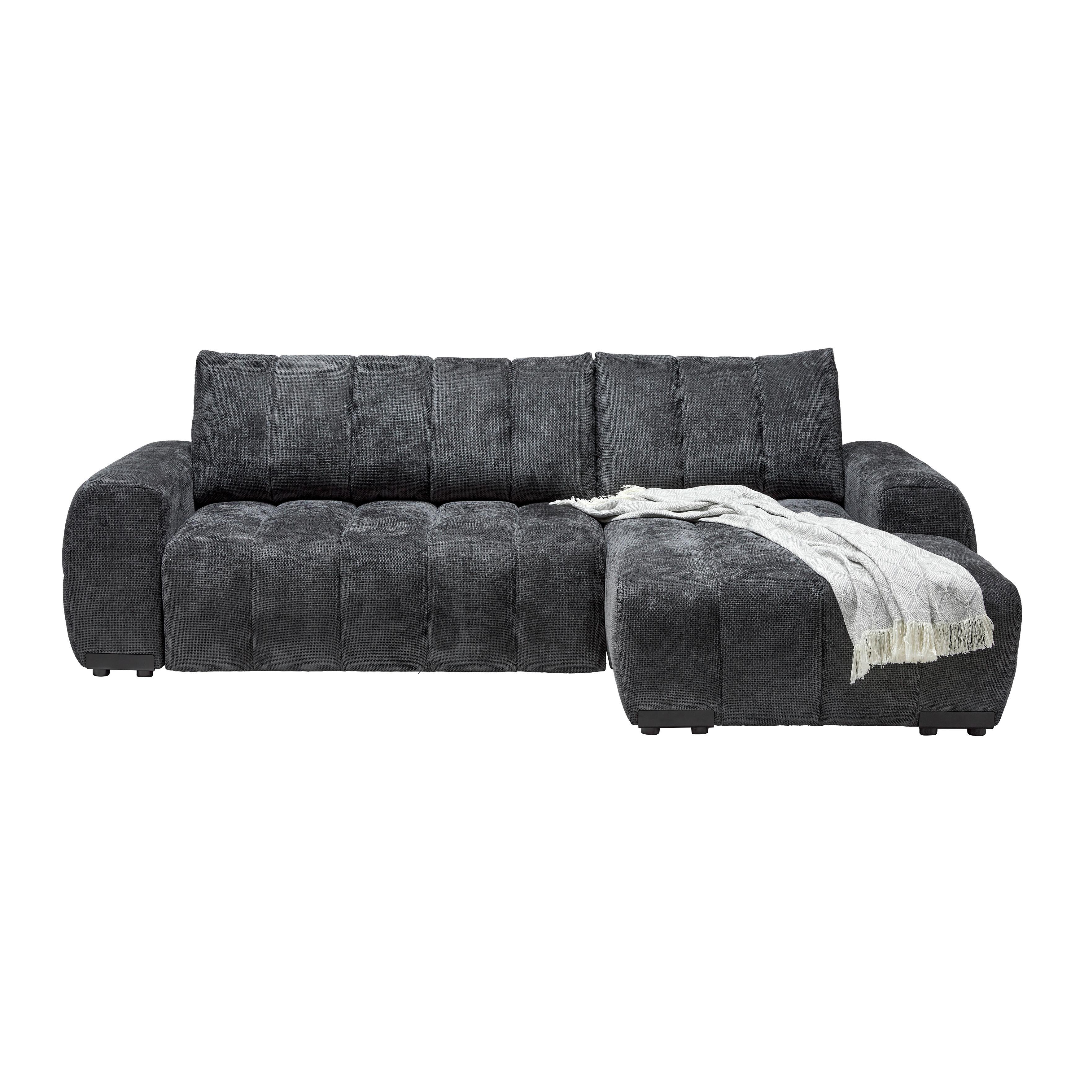 Wohnlandschaft Bolonia Graphitfarben - Schwarz Hochglanz/Graphitfarben, MODERN, Textil/Metall (273/93/166cm) - Mömax