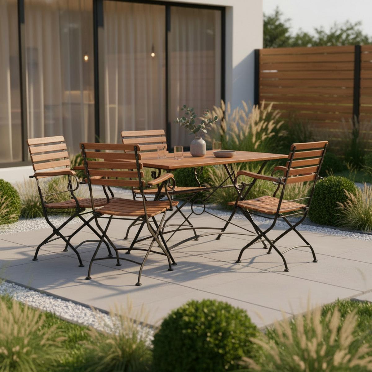 Vrtna Garnitura Lindau, 5-Delni Set - antracit/barve akacije, Basics, kovina/les (120/75/80cm) - Gardenson