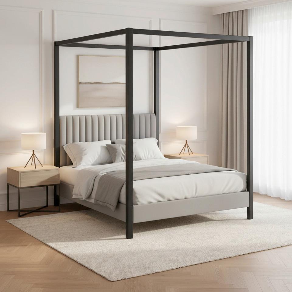 Pat tapițat gri Mona cca 180X200 gri - gri/maro deschis, Modern, lemn/metal (180/200cm) - Bessagi Home