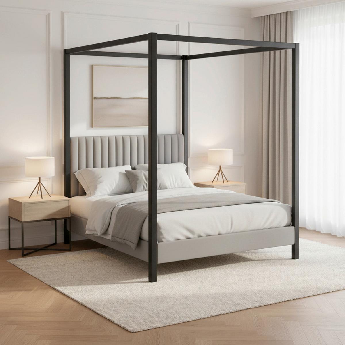 Pat tapițat gri Mona cca 180X200 gri - gri/maro deschis, Modern, lemn/metal (180/200cm) - Bessagi Home