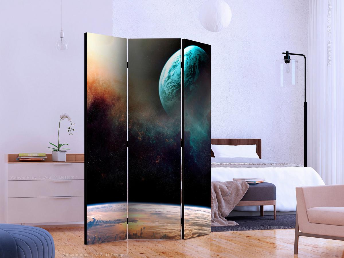 Paravan Another Planet, 3-Delni, Dvostranski - turkizna/črna, Basics, tekstil/les (135/172/3cm) - artgeist
