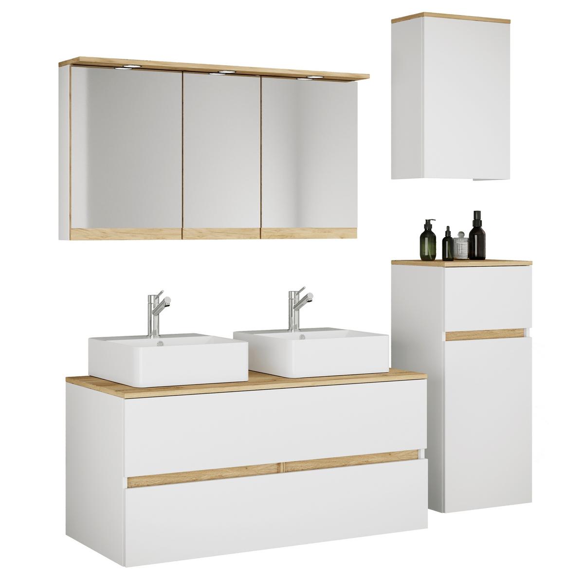 Badezimmer Cosila - Honigeiche/Weiss, Trend, Keramik/Holzwerkstoff (151cm) - MID.YOU